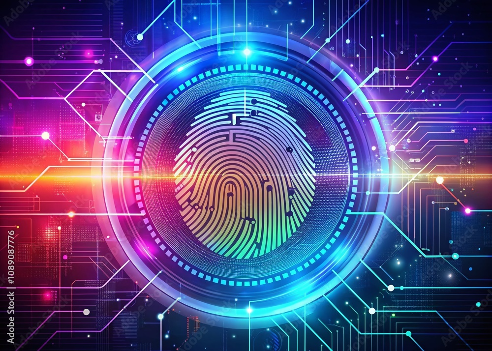 Abstract Panoramic Photography of Fingerprint Scanning Technology with HUD Elements for Enhanced Security Applications and Digital Privacy Solutions Abstract Panoramic Photography of Fingerprint Scanning Technology with HUD Elements for Enhanced Security Applications and Digital Privacy Solutions