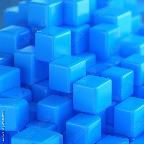 Blue cubes, 3d render innovative