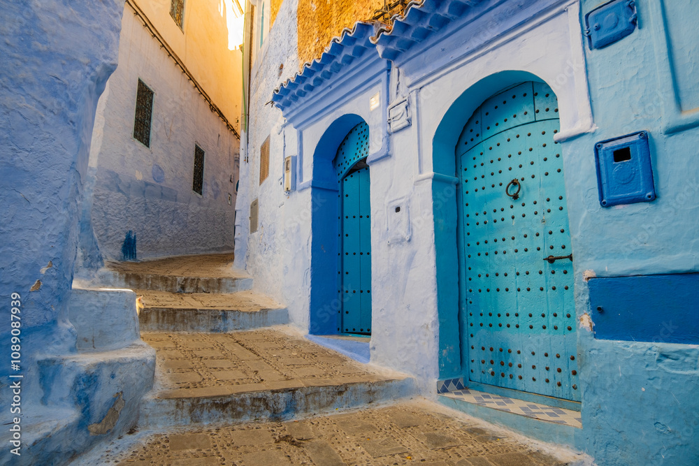 Street View of Residential houses in Chefchaouen, Morocco