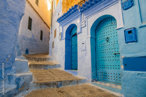 Street View of Residential houses in Chefchaouen, Morocco