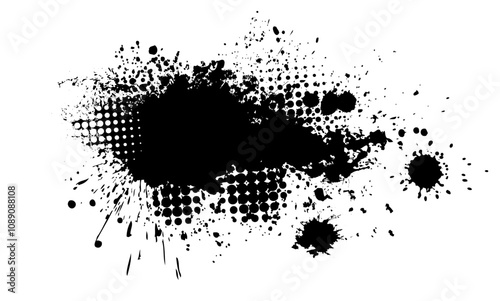 Splatter Paint Texture . Black Spray Blot of Ink. Place illustration Over any Object to Create Grungy Effect . hand drawn. Not AI, Vector