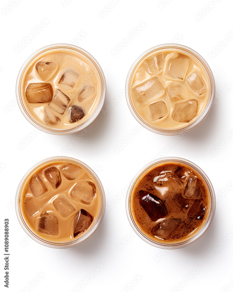 Ice coffee isolated on white background top view Ice coffee isolated on white background top view