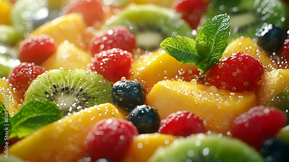 Fresh Fruit Salad with Mint Leaves Illustration Fresh Fruit Salad with Mint Leaves Illustration