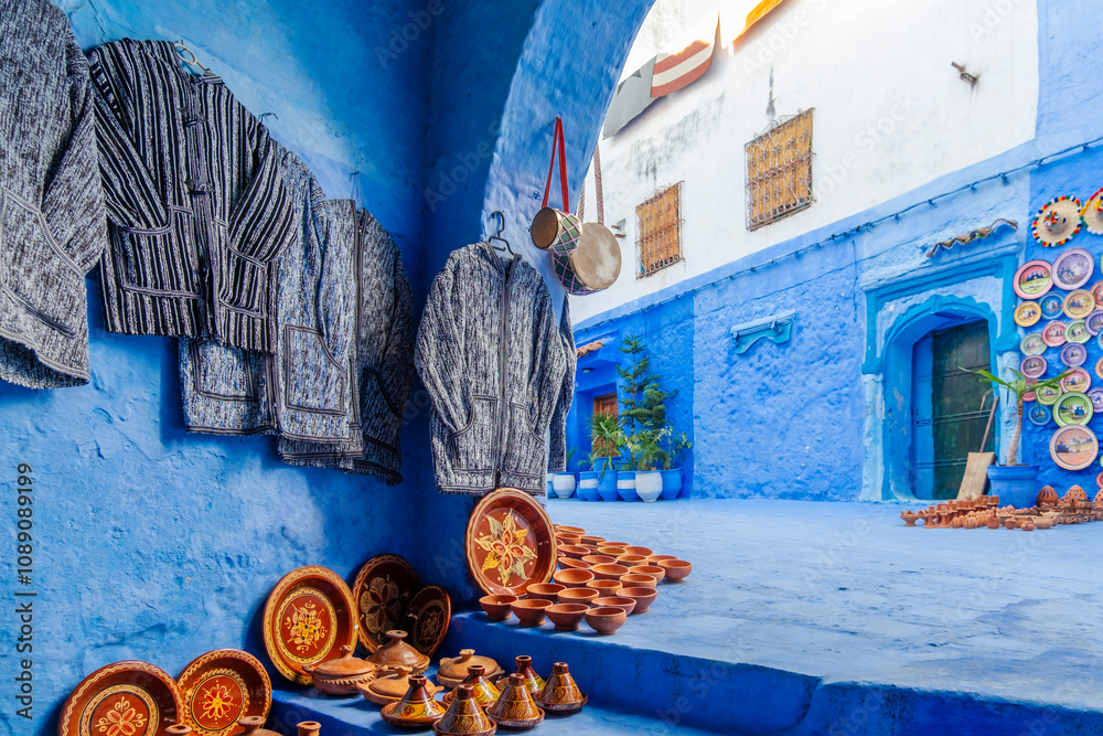 Ceramic and Clothes in Chefchaouen, Morocco - North Africa