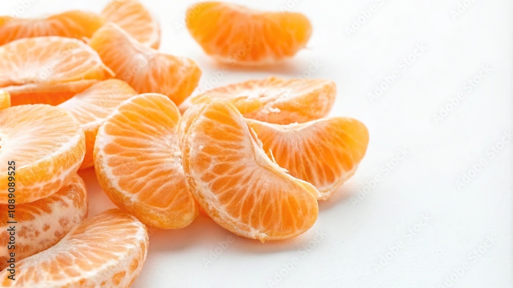 Tangerine slices isolated on white background, sliced citrus, food, orange Tangerine slices isolated on white background, sliced citrus, food, orange