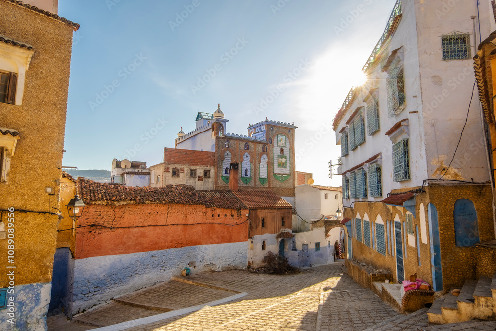 Street View of Residential houses in Chefchaouen, Morocco