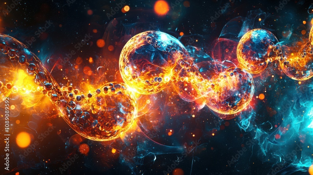 A vibrant abstract representation of glowing molecules connected by energy, creating a dynamic cosmic scene with bright colors and swirling patterns. A vibrant abstract representation of glowing molecules connected by energy, creating a dynamic cosmic scene with bright colors and swirling patterns.