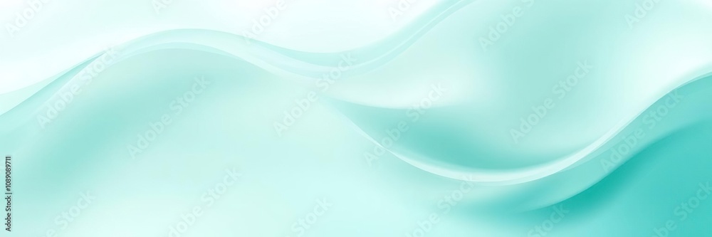 Obraz premium Softly undulating turquoise waves blend with light green hues, creating an elegant abstract background, peaceful, soothing, oceanic