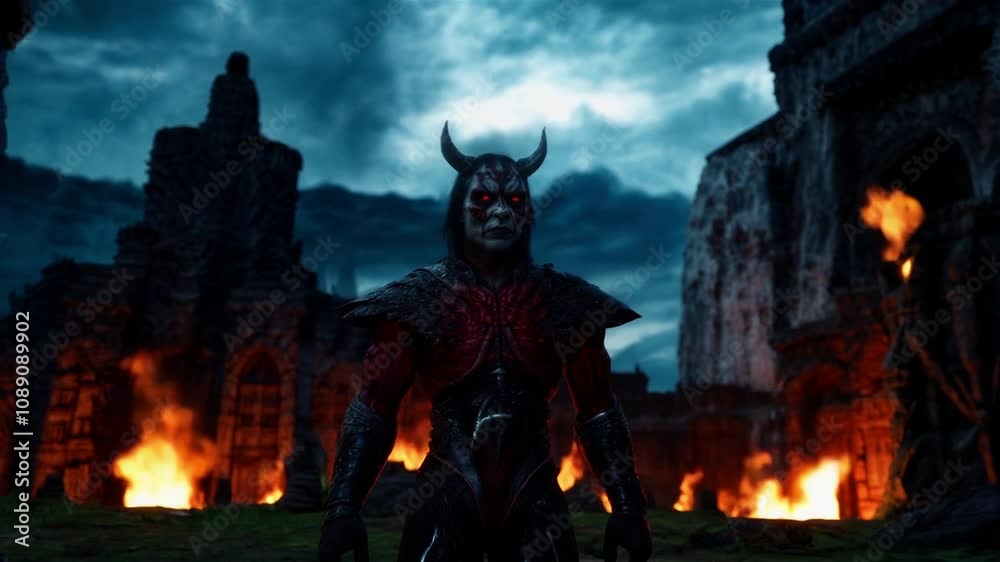 Close-up of demonic character in dark environment Close-up of demonic character in dark environment