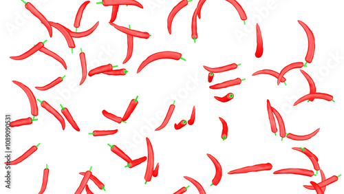 Many red chili peppers on transparent background. Chili peppers background.
