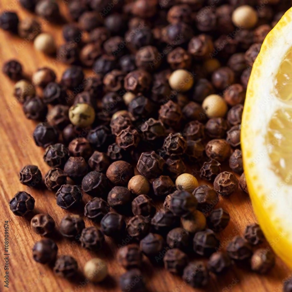 black peppercorns sliced lemon
