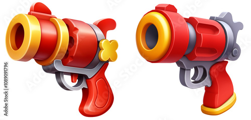 Game gun icon set. Cartoon gun. Sci-fi gun isolated. Mobile game assets. Casual mobile style guns. Cute gun icon. Casual game weapon icon. Match 3 gun icon.