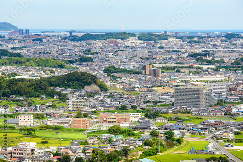 Obraz na płótnie 岩門城跡から見る那珂川市、福岡市の風景