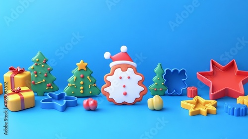 Decorative 3D Cookie Cutters in Festive Shapes on Plain Background