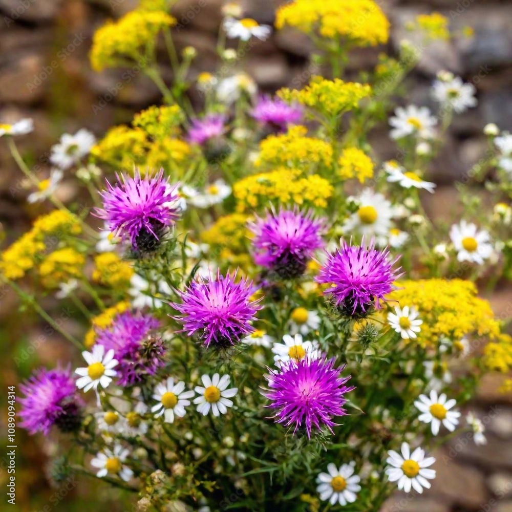 A vibrant bouquet of wildflowers, vivid colors and intricate details A vibrant bouquet of wildflowers, vivid colors and intricate details