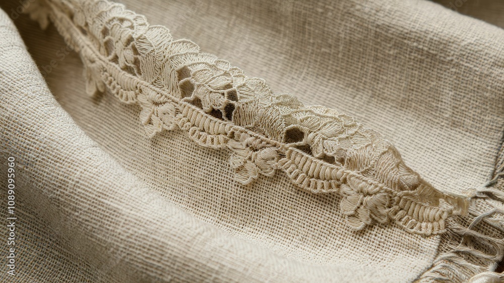 A close-up view of delicate lace detailing on a textured fabric, showcasing intricate patterns and a soft, neutral color. A close-up view of delicate lace detailing on a textured fabric, showcasing intricate patterns and a soft, neutral color.