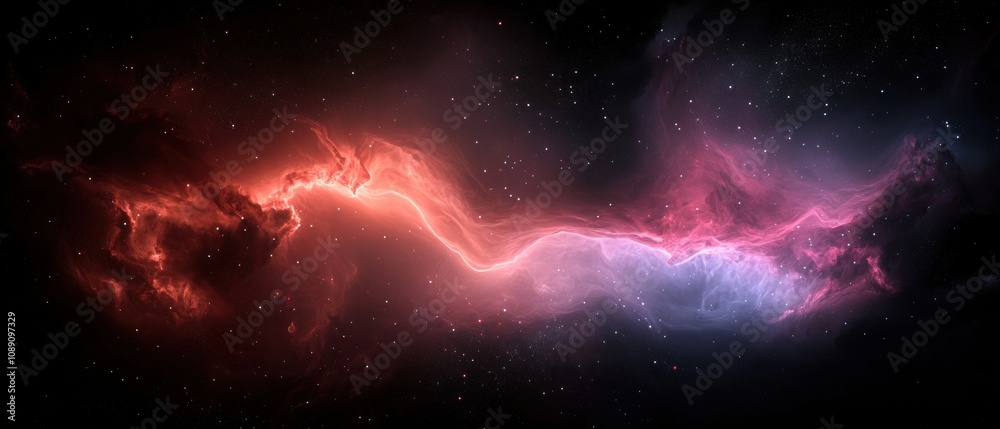 Fototapeta premium A long red and blue line of stars in space