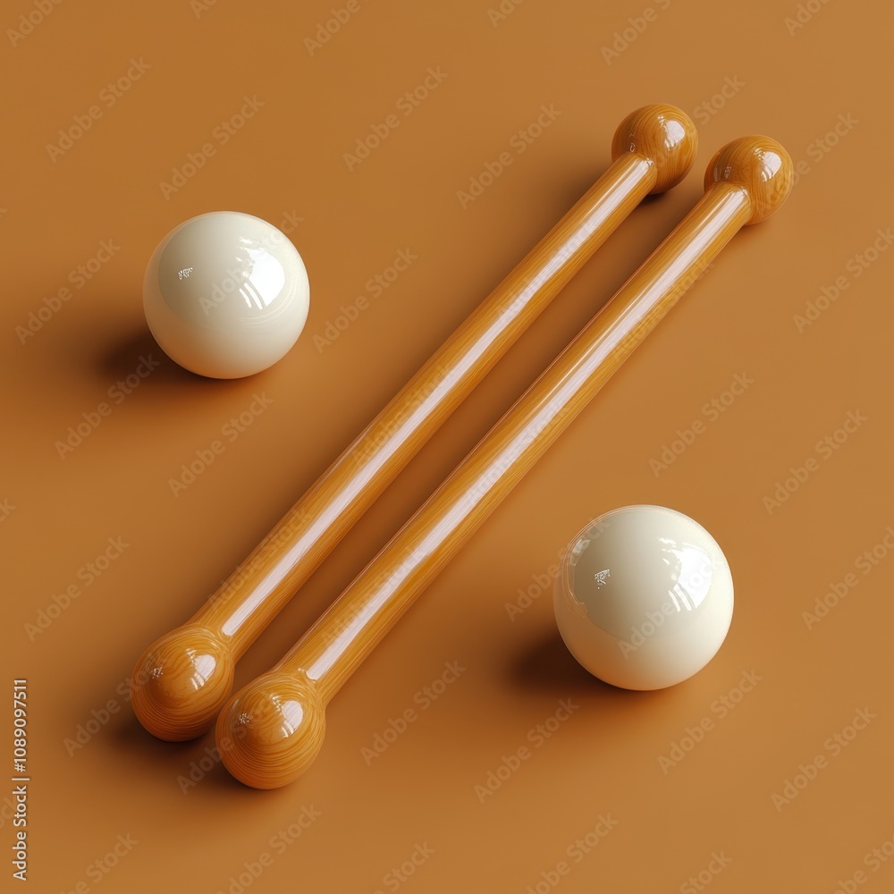 Wooden Batons and Spheres on Warm Orange Background Wooden Batons and Spheres on Warm Orange Background