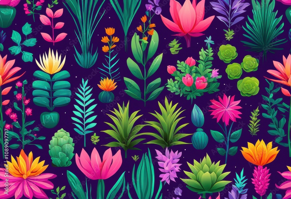 vibrant collection assorted plant life icons showcasing diverse flora including foliage bold colors unique shapes, plants, herbs, succulents, greenery vibrant collection assorted plant life icons showcasing diverse flora including foliage bold colors unique shapes, plants, herbs, succulents, greenery