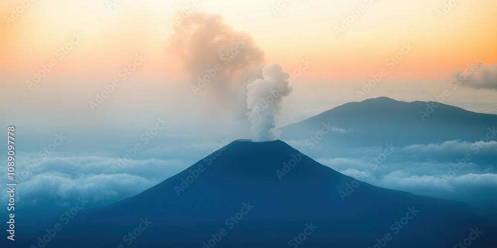 Ethereal wisps of smoke rise from a distant volcano, airy, ethereal, misty Ethereal wisps of smoke rise from a distant volcano, airy, ethereal, misty