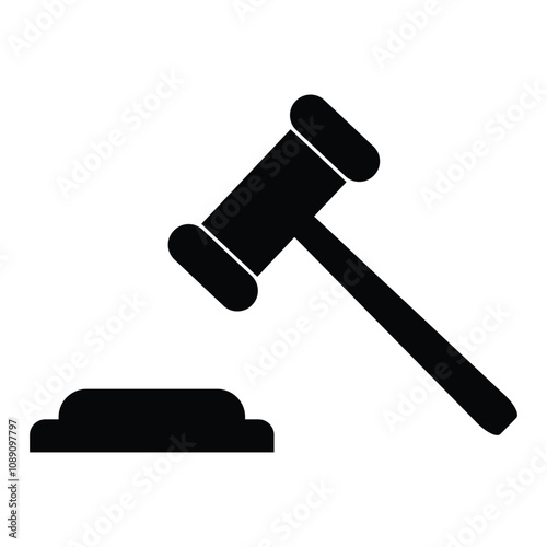 Gavel icon vector. Gavel icon for web and mobile app gavel sign and symbol. Flat black law silhouette hammer icon isolated on white background. Vector illustration. photo