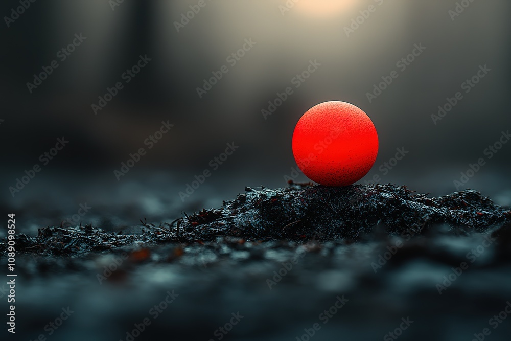 A red ball is sitting on a pile of dirt A red ball is sitting on a pile of dirt