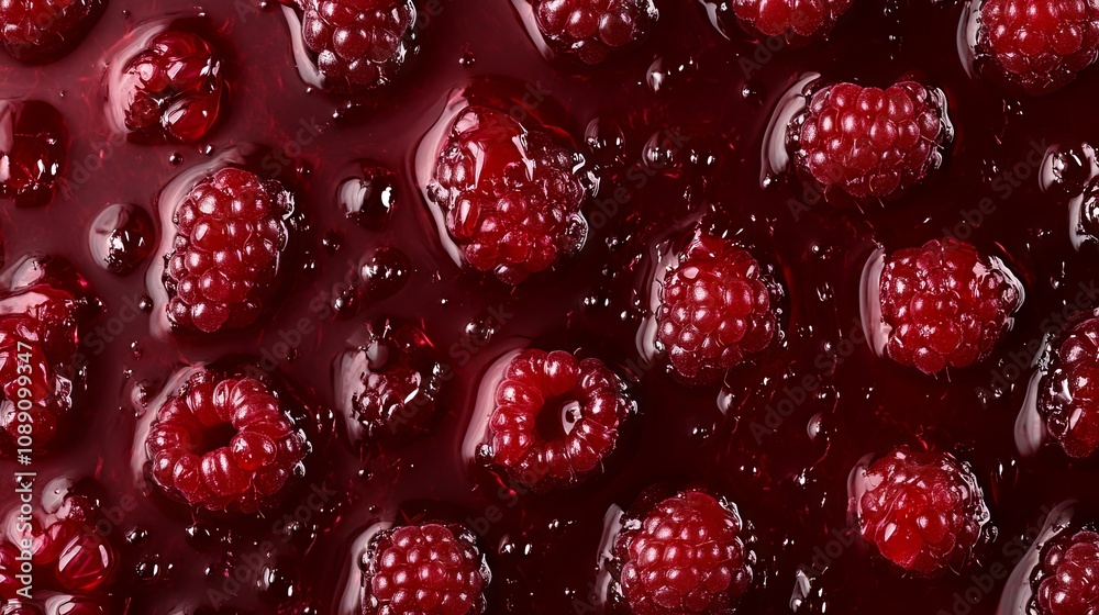 Close Up of Red Raspberries in a Rich, Red Sauce Close Up of Red Raspberries in a Rich, Red Sauce
