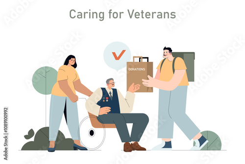Salute to the Veteran. Flat Vector Illustration