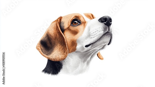 Beagle dog portrait in watercolor art studio pet creative environment close-up view animal concept for pet lovers photo