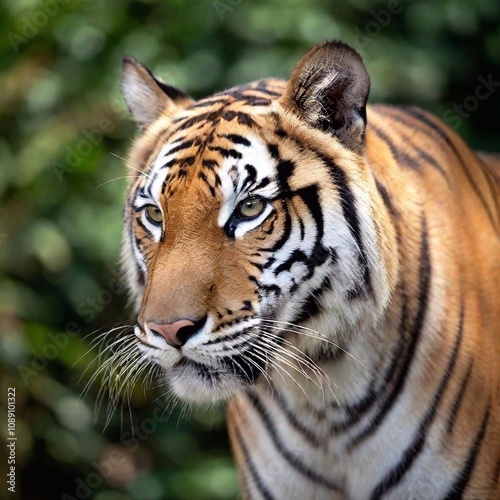 close-up of a tiger ear twitching, with sharp focus on the fur of the ear, while the surrounding jungle scene and its body dissolve into a soft blur, highlighting the detail of its fur.