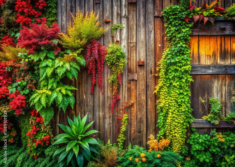 Aerial View of Rustic Natural Barn Wood Wall Overgrown with Greenery, Capturing the Beauty of Nature's Textures and Patterns in a Serene Landscape Setting Aerial View of Rustic Natural Barn Wood Wall Overgrown with Greenery, Capturing the Beauty of Nature's Textures and Patterns in a Serene Landscape Setting