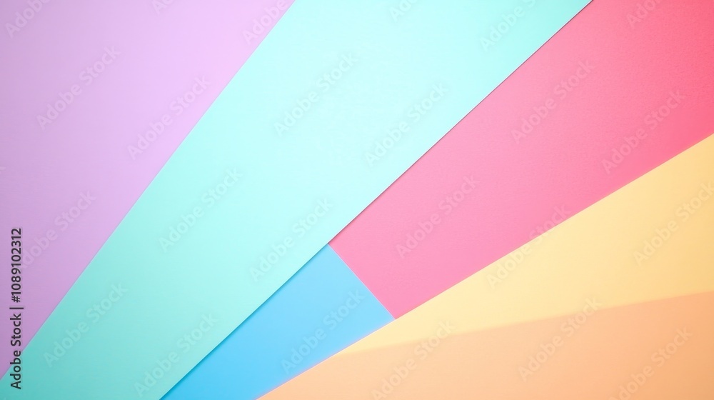 abstract background made from paper cut. Copy space over paper. Bright pastel rainbow color shade tone, paper layer shape are triangle geometric shape, minimal list style