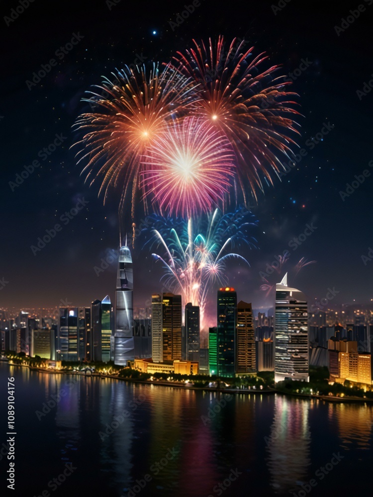 Naklejka premium fireworks over the river