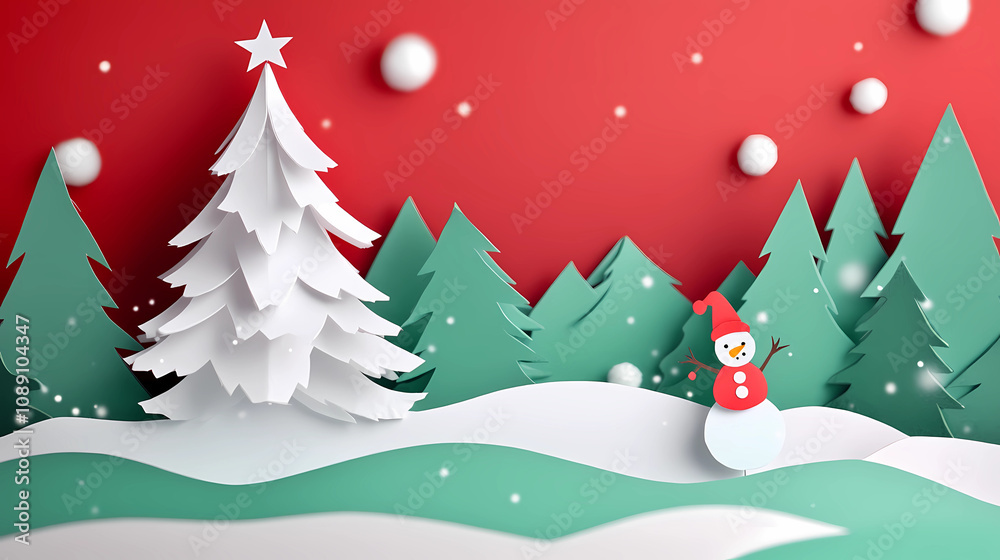 landscape with christmas tree and snowman landscape with christmas tree and snowman