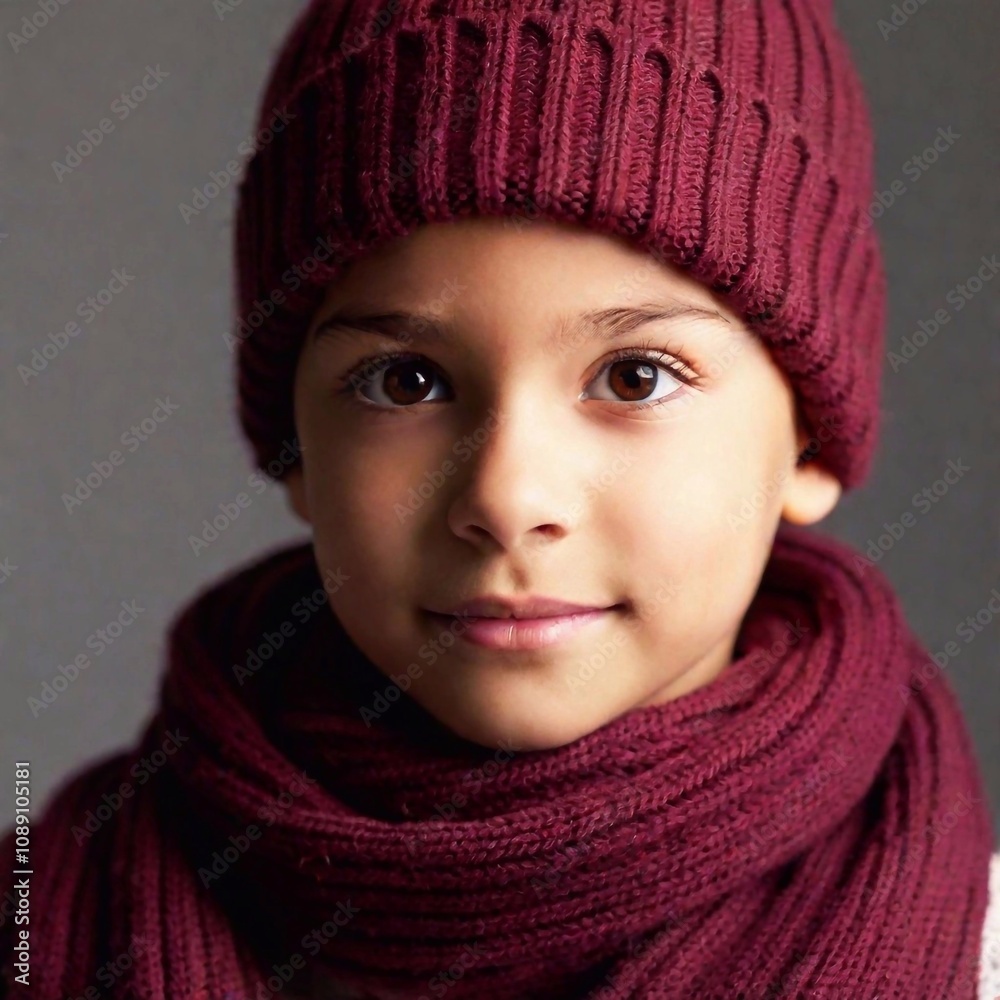 model little boy wearing knitted hat and scarf, while posing on camera. high-resolution photo model little boy wearing knitted hat and scarf, while posing on camera. high-resolution photo