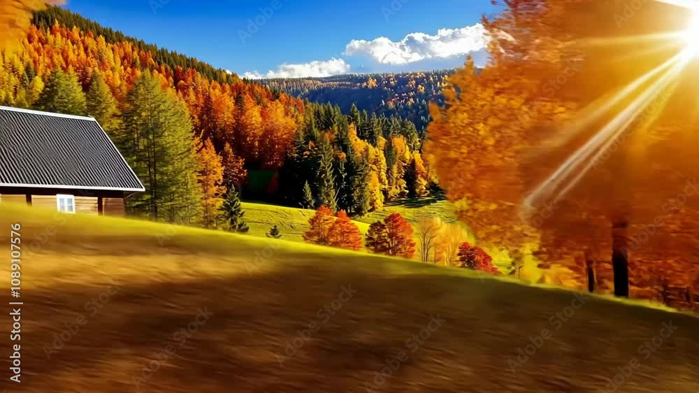 Autumn Scenic Landscape with Colorful Foliage on Rural Road in Canadian Forest Autumn Scenic Landscape with Colorful Foliage on Rural Road in Canadian Forest