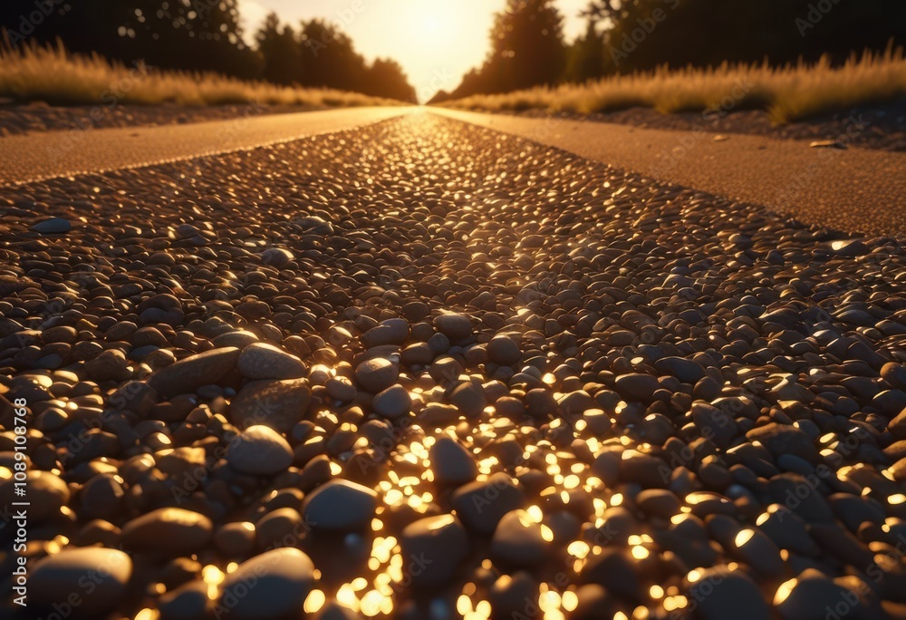 Obraz premium close view gravel road showcasing vibrant textures inherent details surface composition, pattern, stones, color, landscape, outdoor, pathway, rural, natural