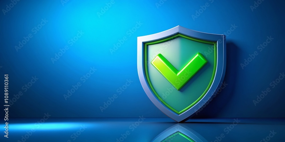 Blue Shield with Green Checkmark Illustrating Security, Protection, and Safety Concepts for Cybersecurity, Approval, and Assurance in a 3D Style Blue Shield with Green Checkmark Illustrating Security, Protection, and Safety Concepts for Cybersecurity, Approval, and Assurance in a 3D Style