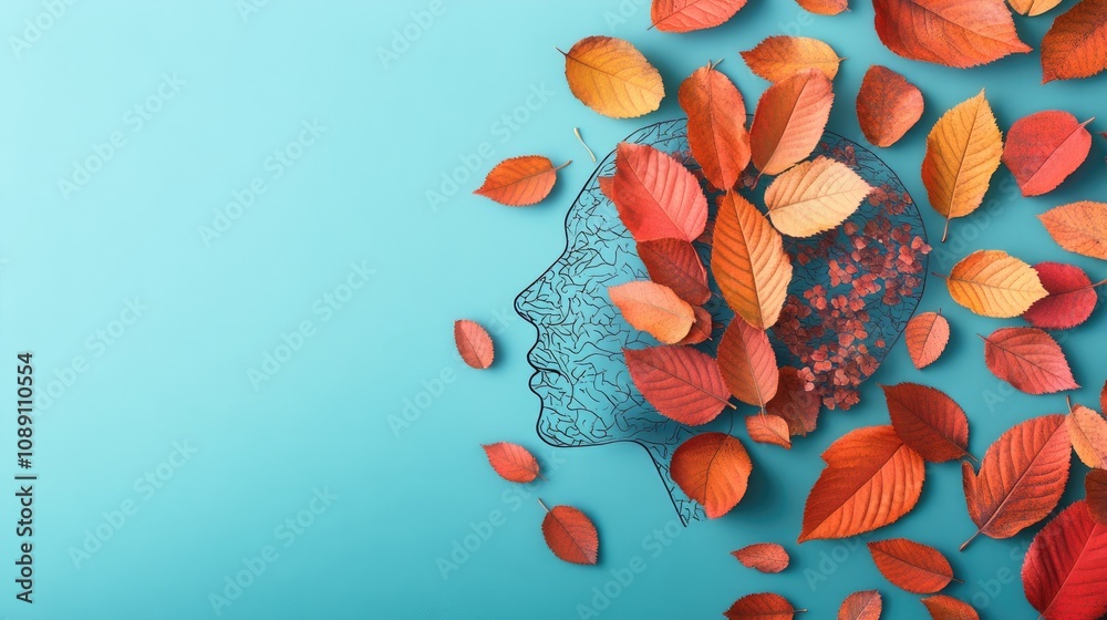 Autumn leaves forming a silhouette of a head, representing awareness of cognitive decline and conditions like Alzheimer’s and Parkinson’s on a teal background. Autumn leaves forming a silhouette of a head, representing awareness of cognitive decline and conditions like Alzheimer’s and Parkinson’s on a teal background.