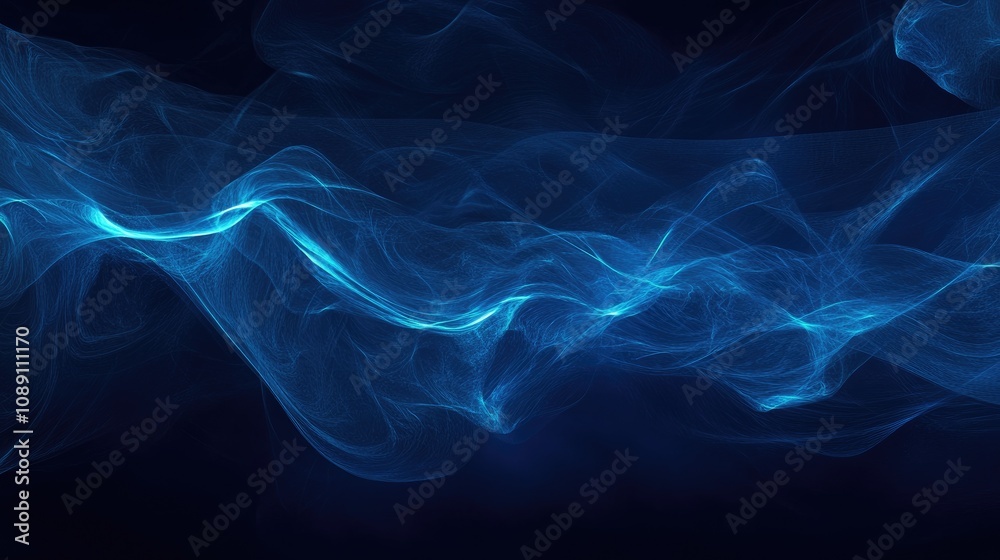 Abstract dark blue background with luminous, flowing particles creating a dynamic and captivating wave-like pattern in motion. Abstract dark blue background with luminous, flowing particles creating a dynamic and captivating wave-like pattern in motion.