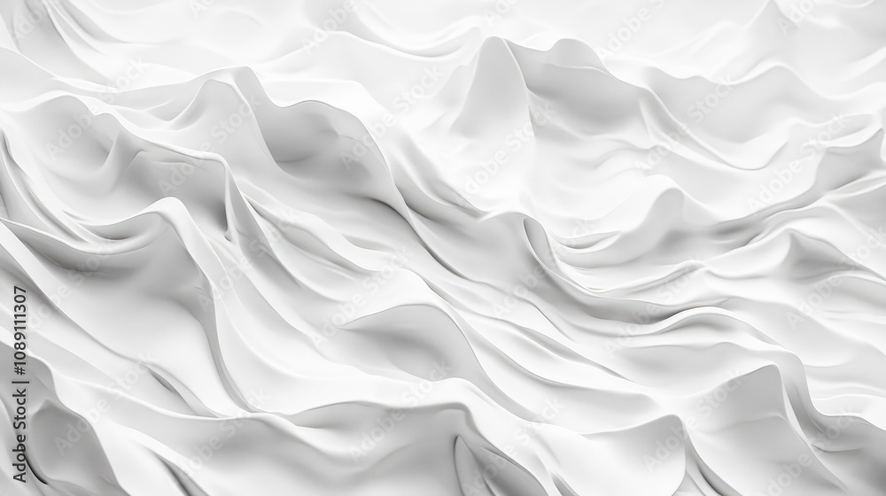 Fototapeta premium Abstract flowing white texture resembling rippling waves or smooth water, featuring soft undulating forms and subtle shadows for depth.