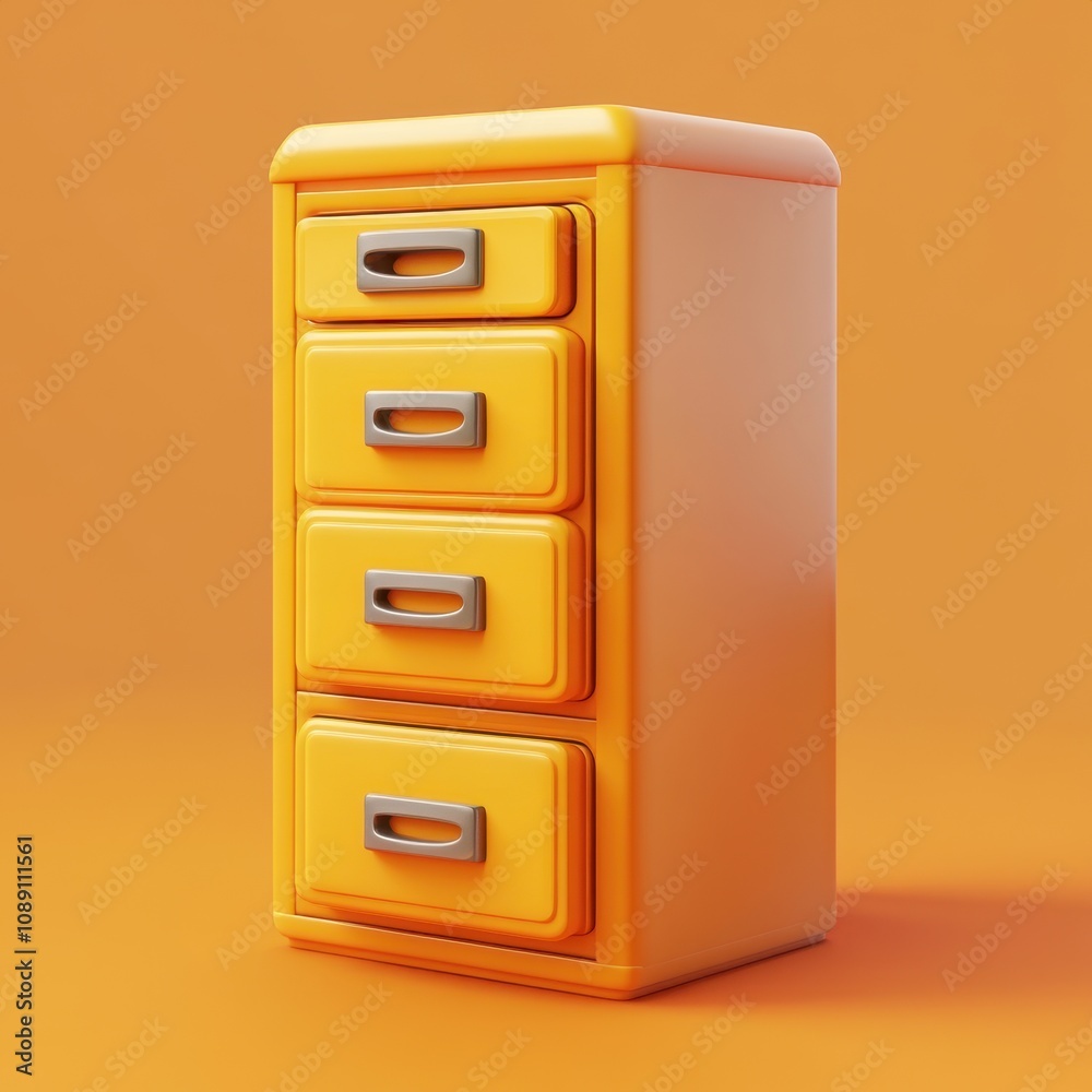 Vibrant Yellow Retro Dresser Against Orange Backdrop Vibrant Yellow Retro Dresser Against Orange Backdrop