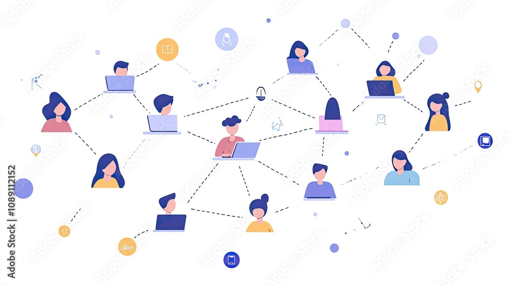 Educational network concept in flat art, connecting online classrooms, students, and virtual labs with creative symbolic icons Educational network concept in flat art, connecting online classrooms, students, and virtual labs with creative symbolic icons