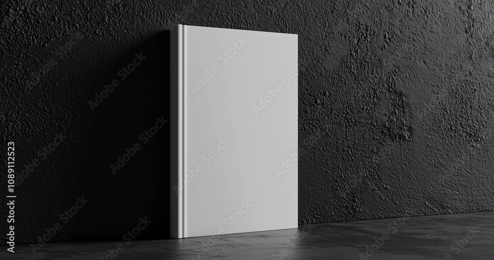 Blank hardcover book mockup standing in a dark, moody setting with textured shadows on a minimalist surface. Ideal for showcasing cover designs, branding presentations, and print previews, Generative Blank hardcover book mockup standing in a dark, moody setting with textured shadows on a minimalist surface. Ideal for showcasing cover designs, branding presentations, and print previews, Generative