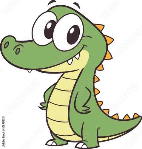 Funny Crocodile In Various Poses Cartoon style vector art illustration eps
