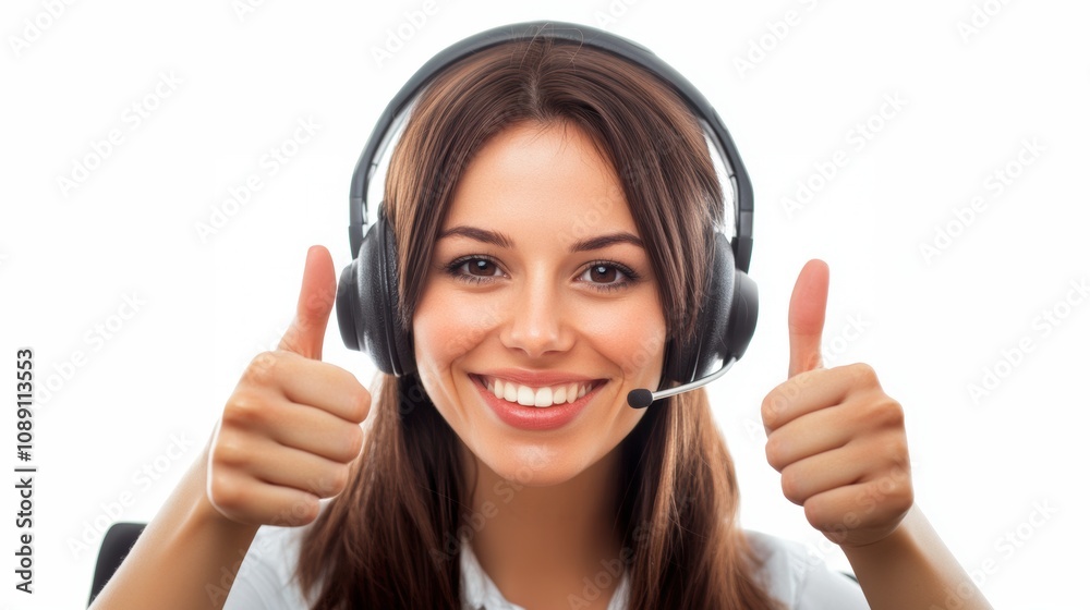 Customer support representative with headset Customer support representative with headset
