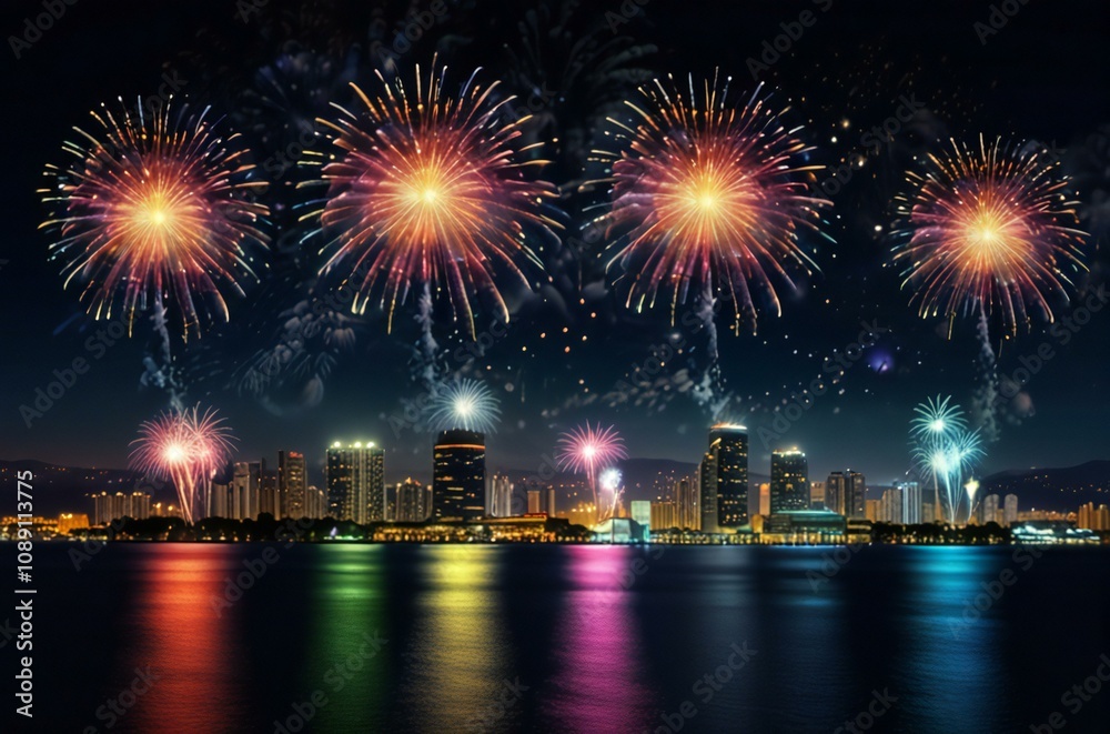 Fototapeta premium fireworks on the river