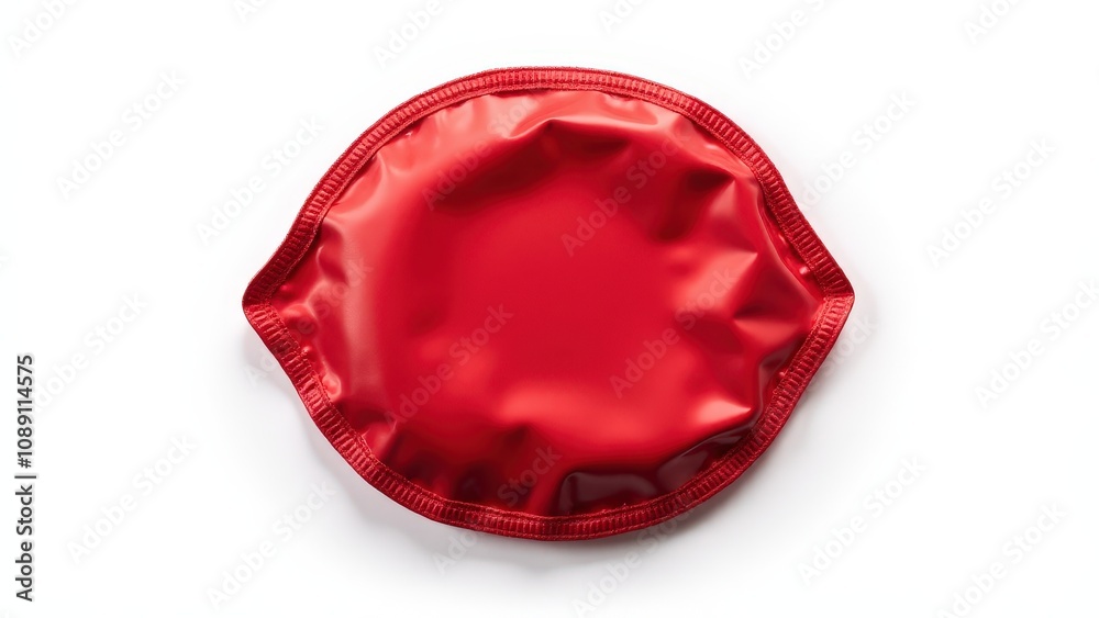 A vibrant red condom wrapper with glossy foil and sealed textured borders, displayed on a plain white surface for modern product branding. A vibrant red condom wrapper with glossy foil and sealed textured borders, displayed on a plain white surface for modern product branding.