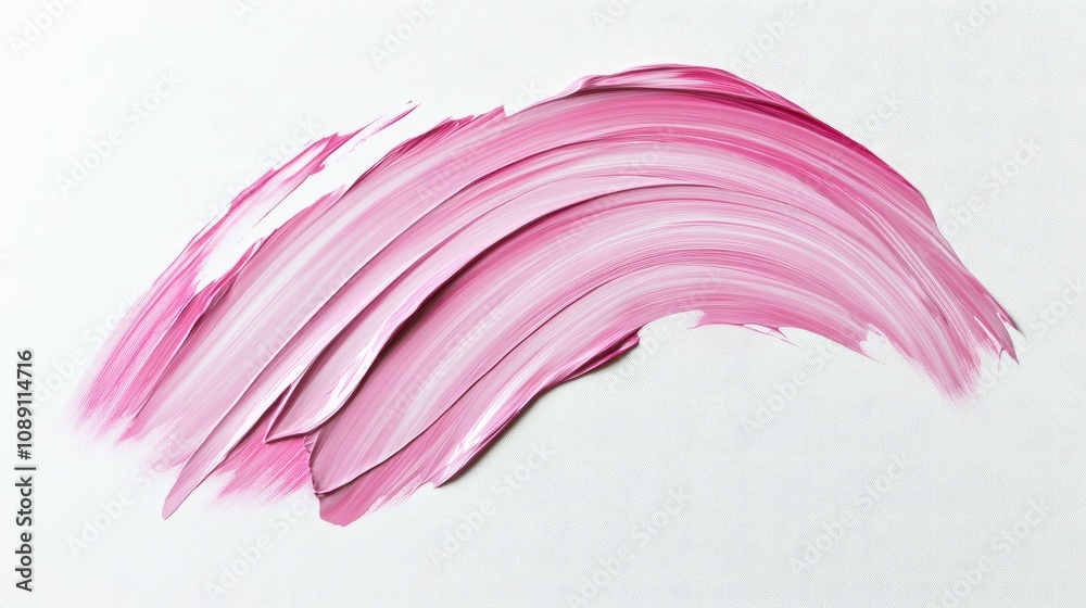 Soft pink oil paint brushstroke with smooth texture, artistically curved on a pristine white background, creating a delicate and elegant appearance.