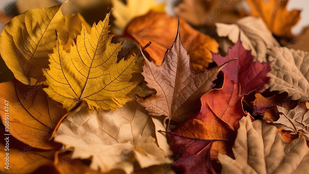 Macro Shot of Autumn Dried Leaves with Intricate Textures and Warm Earthy Tones Macro Shot of Autumn Dried Leaves with Intricate Textures and Warm Earthy Tones